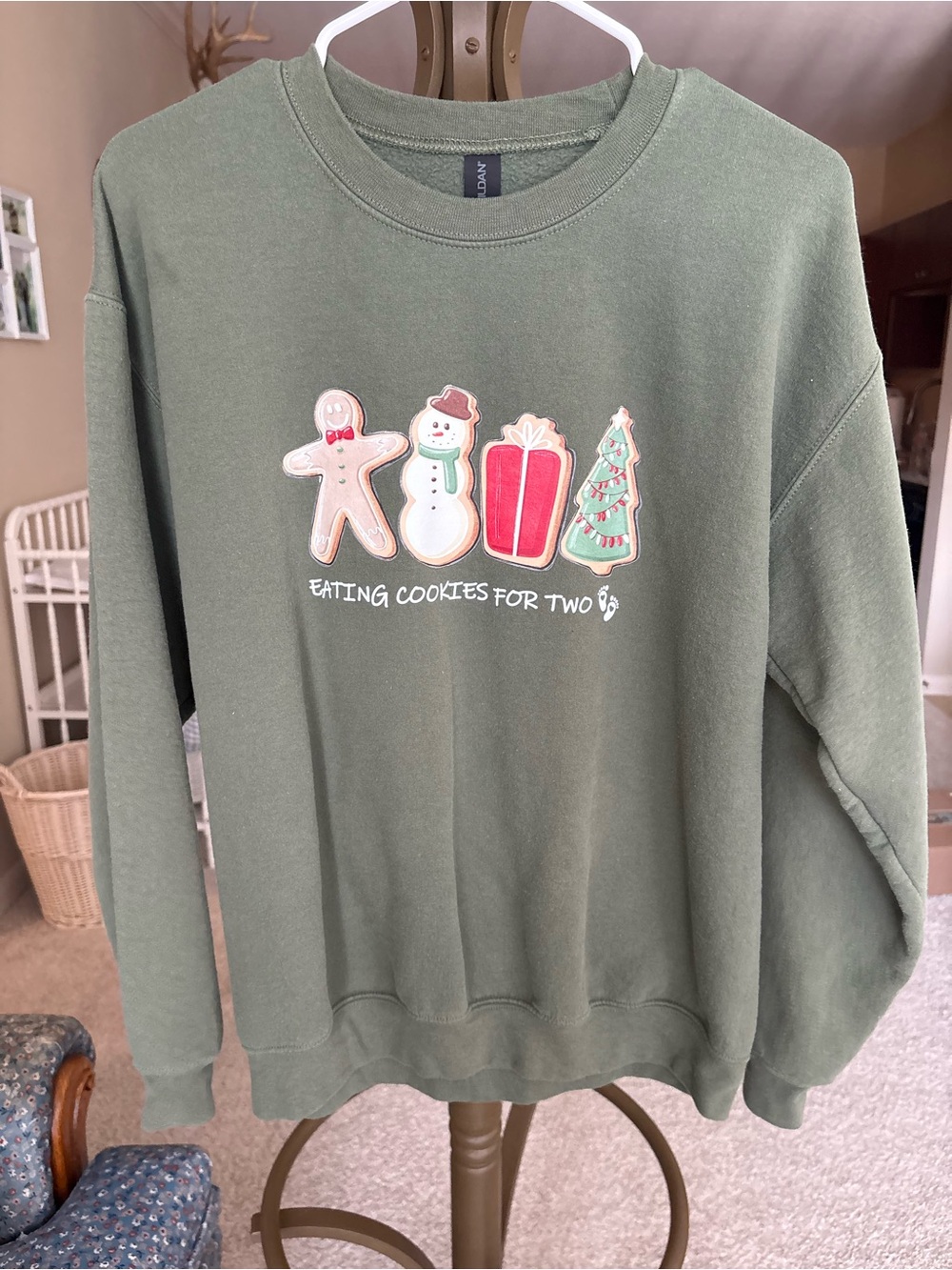 Gildan Olive Green Holiday Graphic Crewneck Sweatshirt